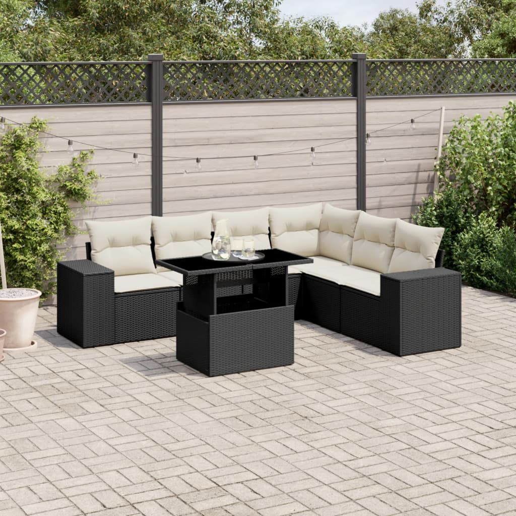 Set Divani da Giardino con Cuscini 7pz Nero Polyrattan - homemem39