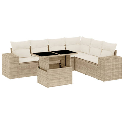 Set Divani da Giardino 7 pz con Cuscini Beige in Polyrattan - homemem39