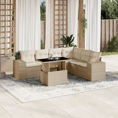 Set Divani da Giardino 7 pz con Cuscini Beige in Polyrattan - homemem39
