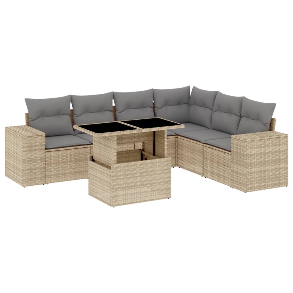 Set Divani da Giardino 7 pz con Cuscini Beige in Polyrattan - homemem39