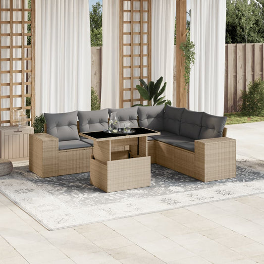 Set Divani da Giardino 7 pz con Cuscini Beige in Polyrattan - homemem39