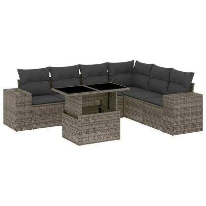 Set Divani da Giardino 7 pz con Cuscini Grigio in Polyrattan - homemem39