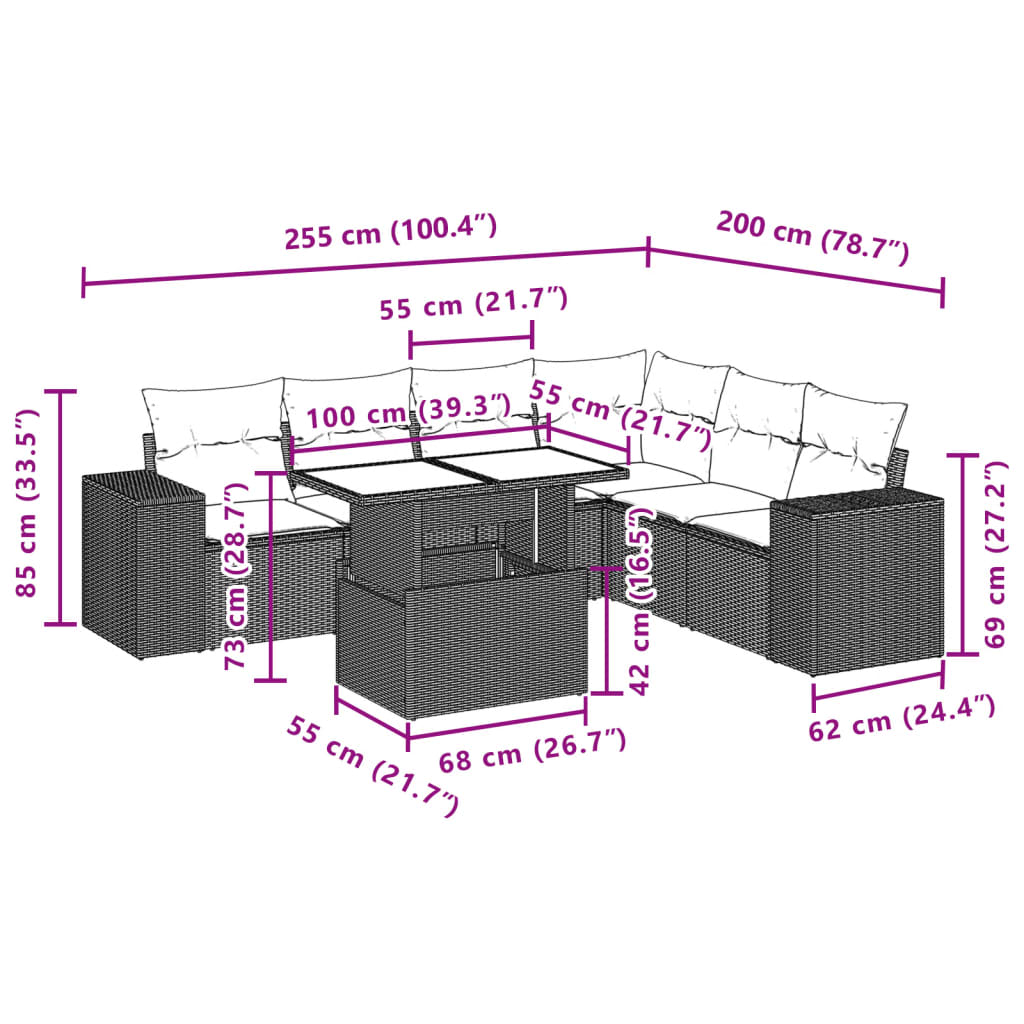 Set Divani da Giardino 7 pz con Cuscini Grigio in Polyrattan | homemem39