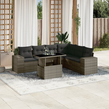 Set Divani da Giardino 7 pz con Cuscini Grigio in Polyrattan - homemem39