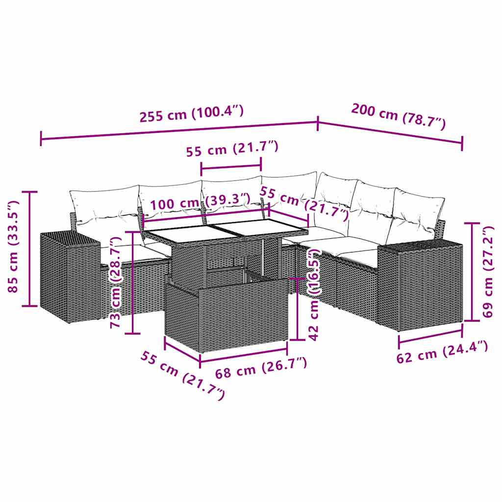 Set Divani da Giardino 7 pz con Cuscini Grigio in Polyrattan | homemem39