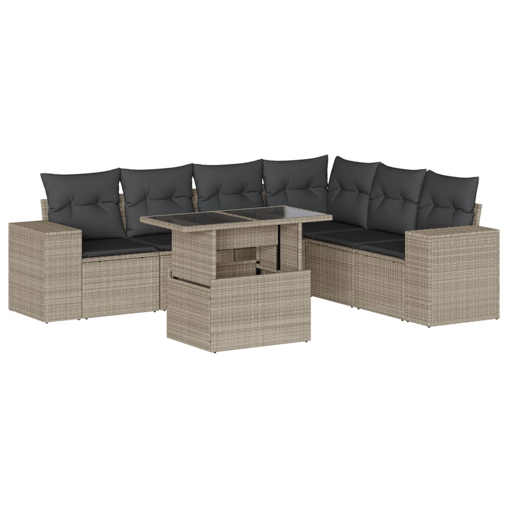 Set Divani da Giardino 7pz con Cuscini Grigio Chiaro Polyrattan | homemem39