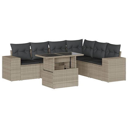 Set Divani da Giardino 7pz con Cuscini Grigio Chiaro Polyrattan