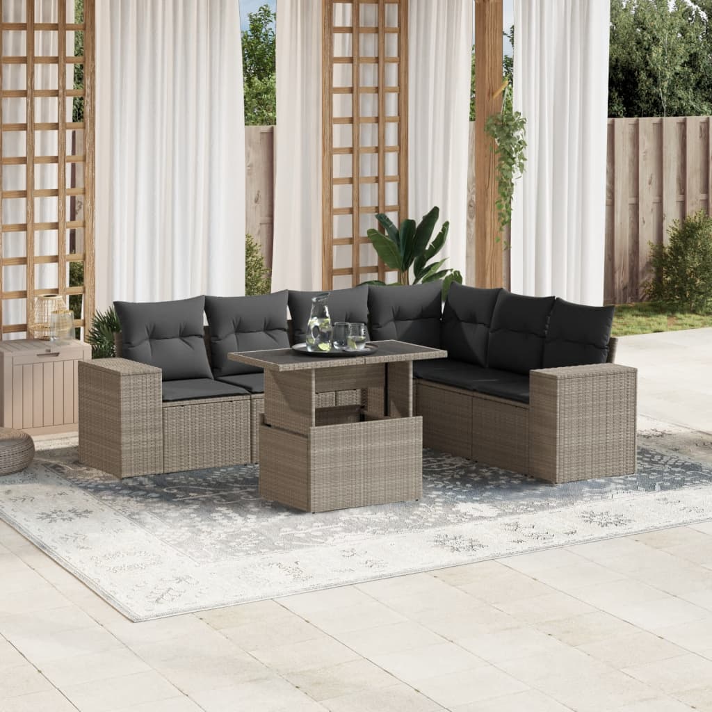 Set Divani da Giardino 7pz con Cuscini Grigio Chiaro Polyrattan - homemem39