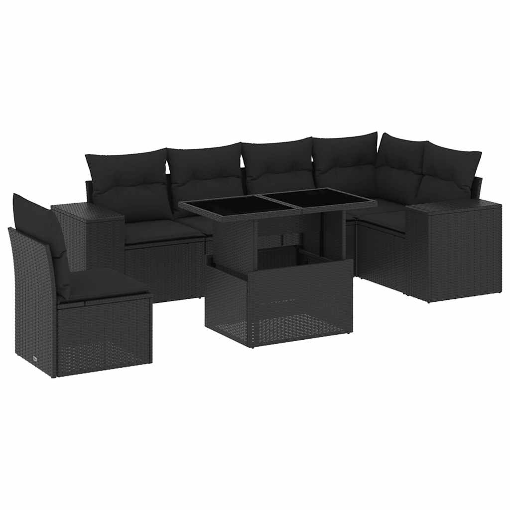 Set Divani da Giardino con Cuscini 7pz Nero Polyrattan - homemem39