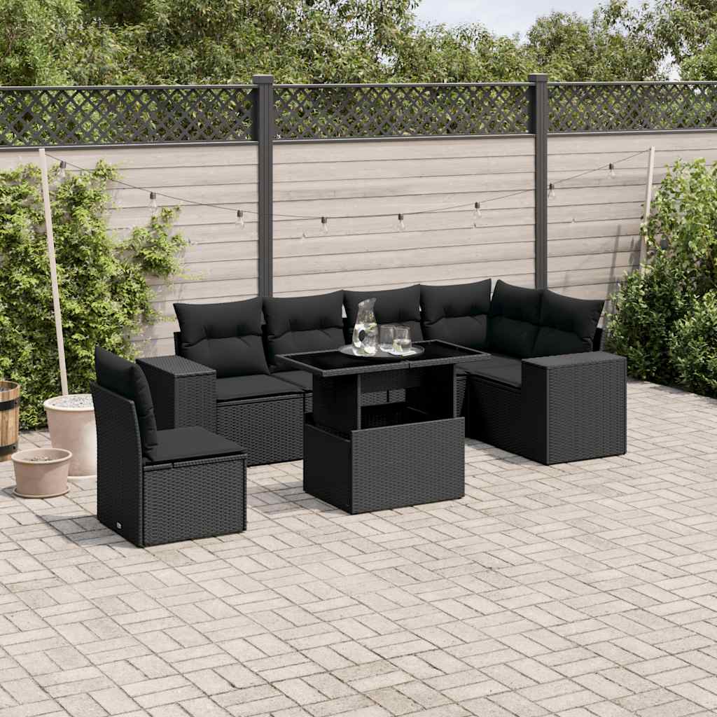 Set Divani da Giardino con Cuscini 7pz Nero Polyrattan - homemem39