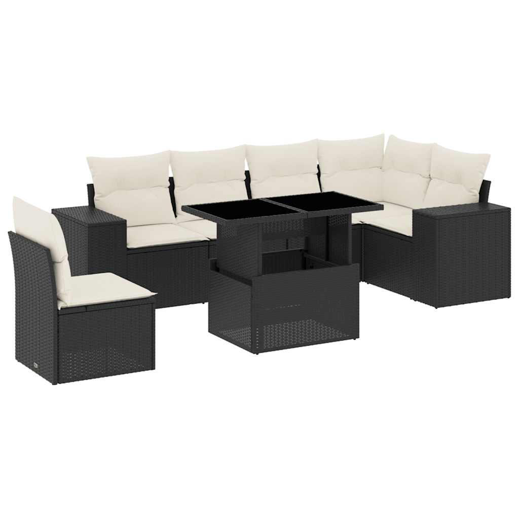 Set Divani da Giardino con Cuscini 7pz Nero Polyrattan | homemem39