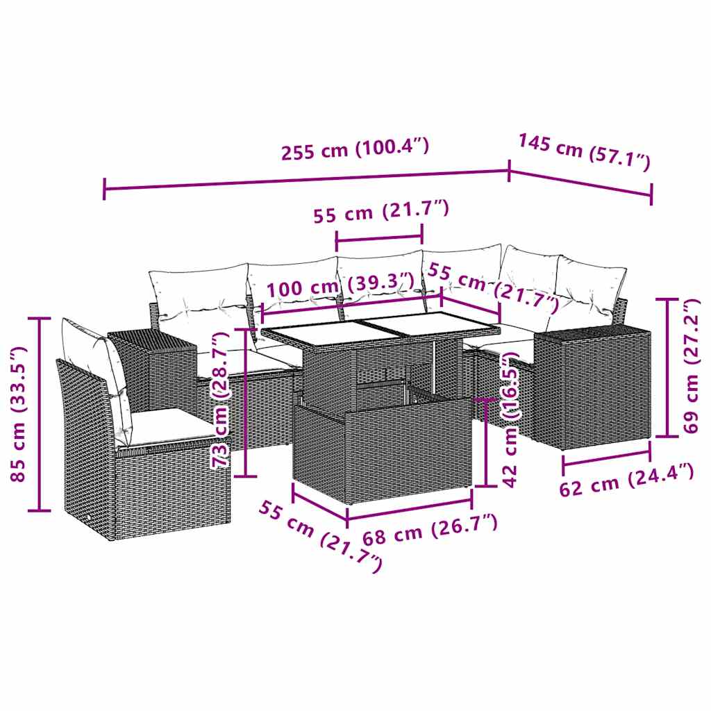 Set Divani da Giardino con Cuscini 7pz Nero Polyrattan | homemem39