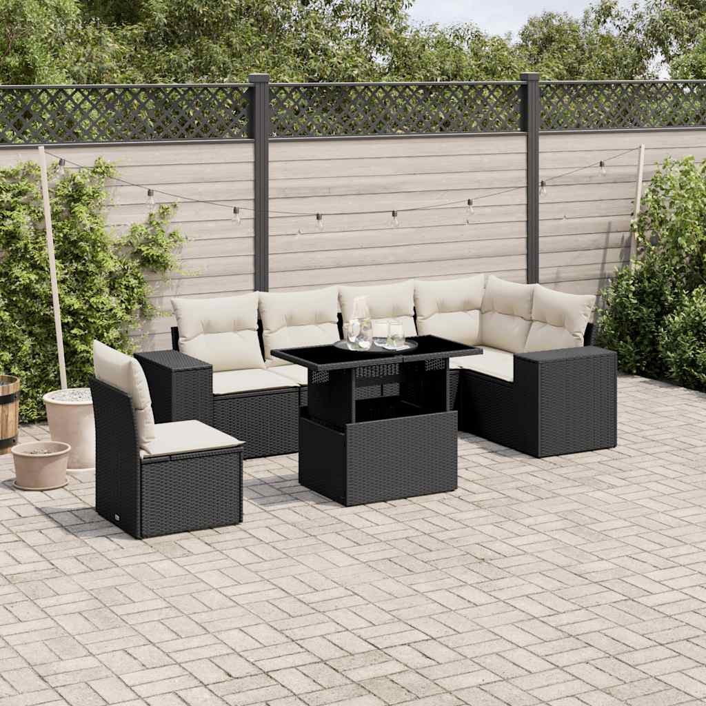 Set Divani da Giardino con Cuscini 7pz Nero Polyrattan | homemem39