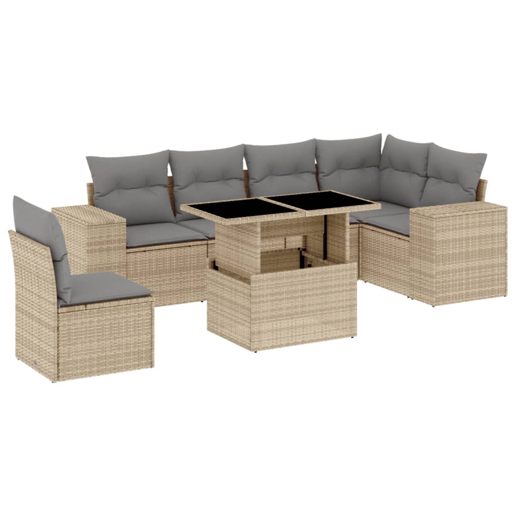 Set Divani da Giardino 7 pz con Cuscini Beige in Polyrattan | homemem39