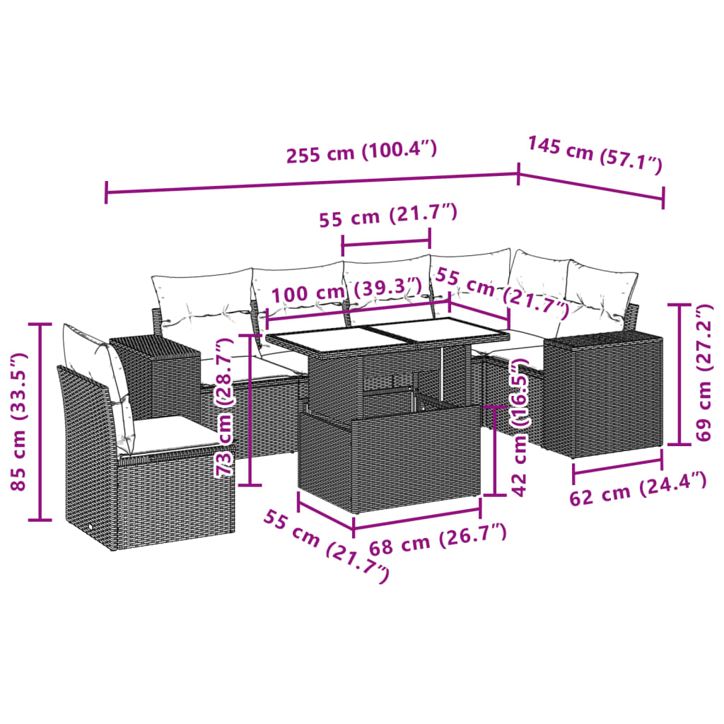 Set Divani da Giardino 7 pz con Cuscini Beige in Polyrattan | homemem39