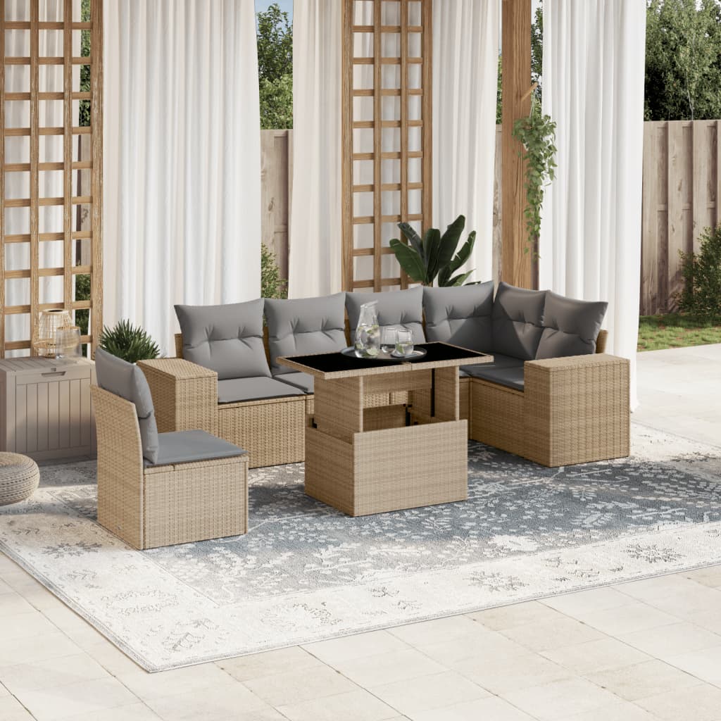 Set Divani da Giardino 7 pz con Cuscini Beige in Polyrattan | homemem39