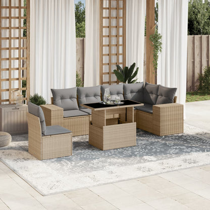 Set Divani da Giardino 7 pz con Cuscini Beige in Polyrattan | homemem39