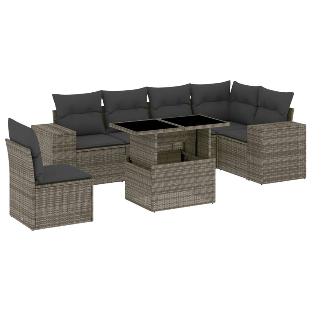 Set Divani da Giardino 7 pz con Cuscini Grigio in Polyrattan | homemem39