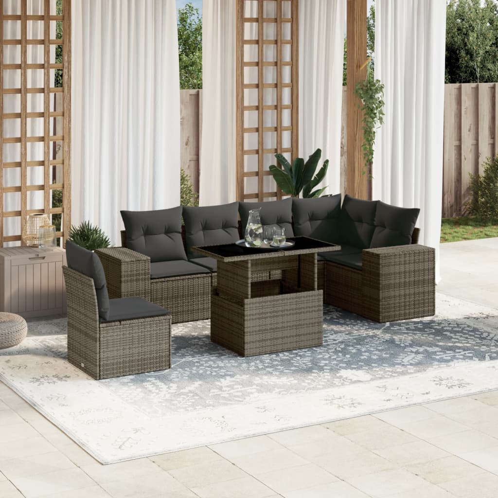 Set Divani da Giardino 7 pz con Cuscini Grigio in Polyrattan - homemem39