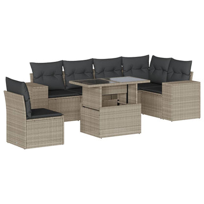 Set Divani da Giardino 7pz con Cuscini Grigio Chiaro Polyrattan | homemem39