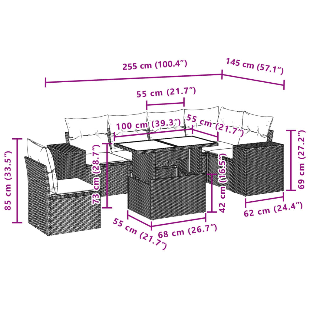 Set Divani da Giardino 7pz con Cuscini Grigio Chiaro Polyrattan | homemem39