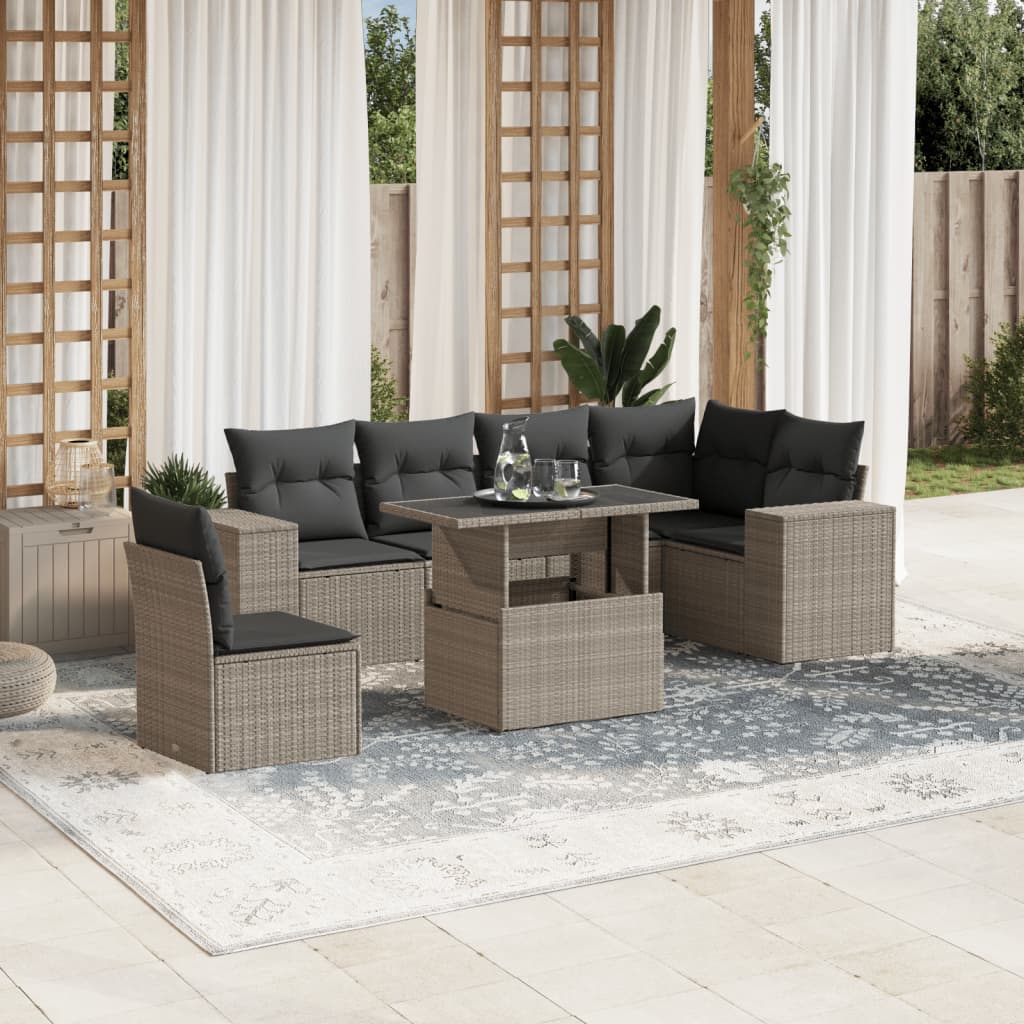 Set Divani da Giardino 7pz con Cuscini Grigio Chiaro Polyrattan - homemem39