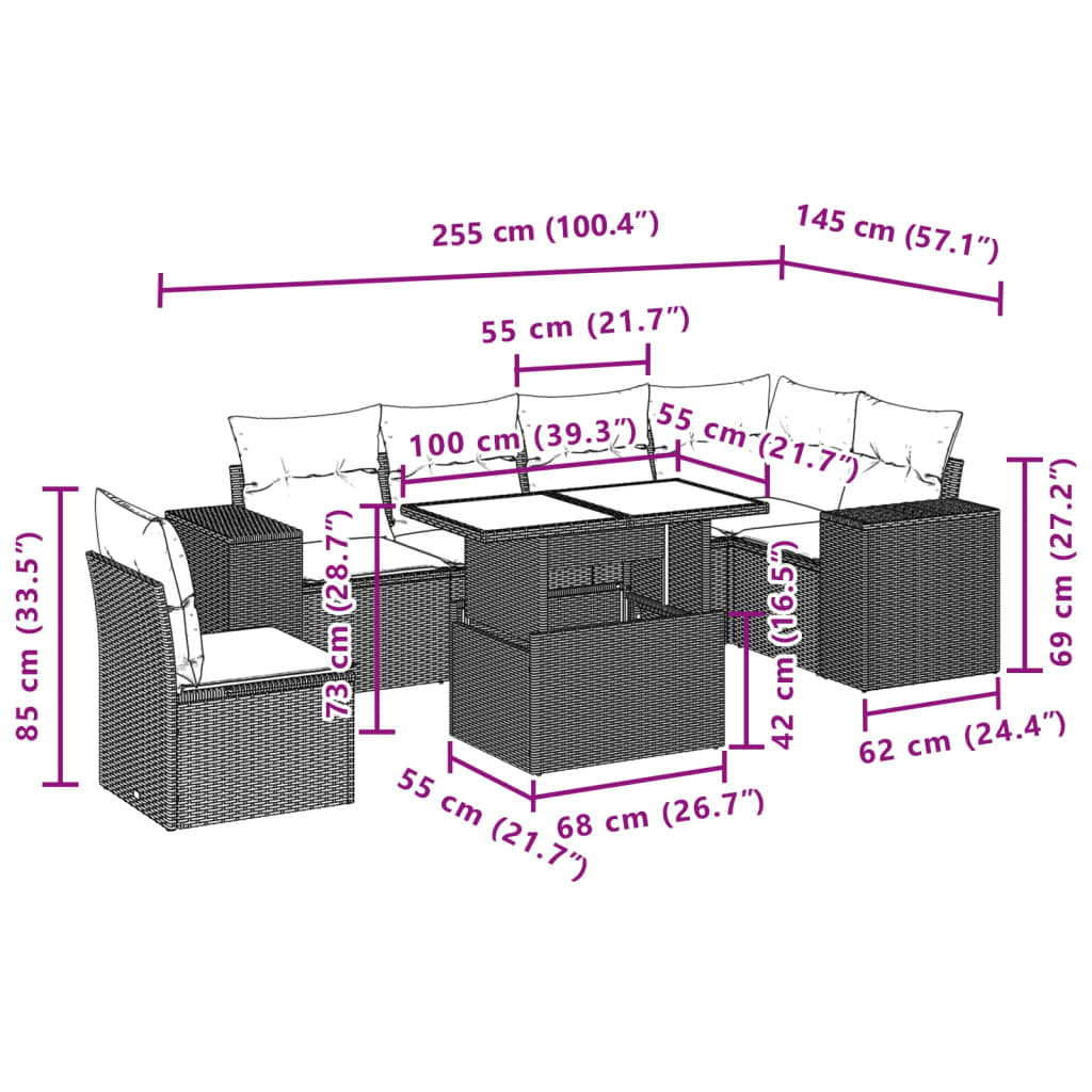 Set Divani da Giardino 7 pz con Cuscini Marrone in Polyrattan | homemem39