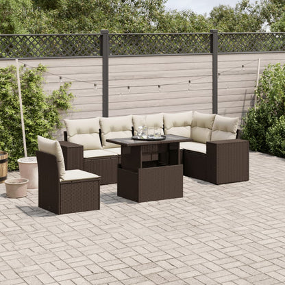 Set Divani da Giardino 7 pz con Cuscini Marrone in Polyrattan | homemem39