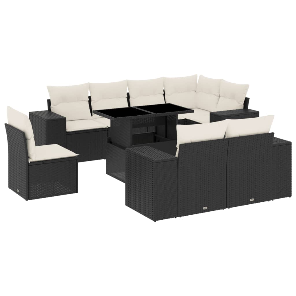 Set Divani da Giardino 9 pz con Cuscini Nero in Polyrattan