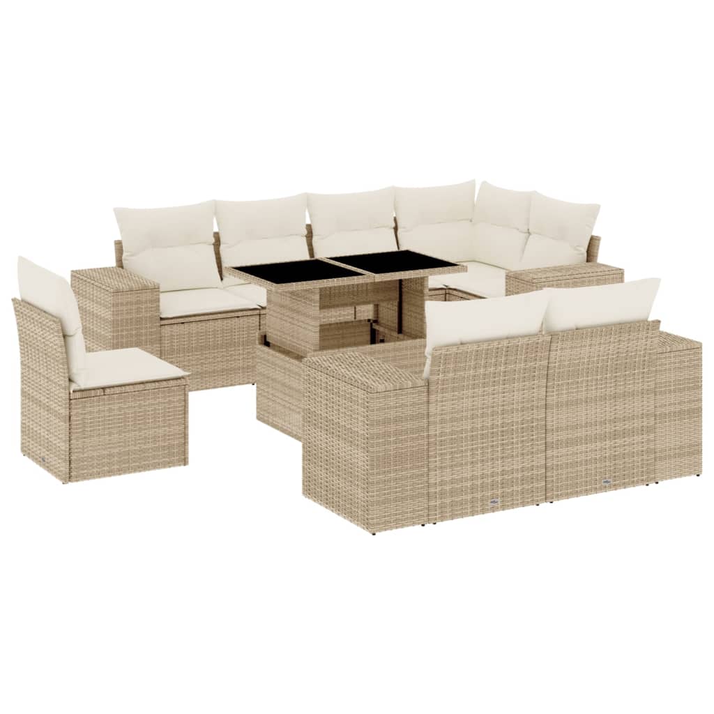 Set Divano da Giardino 9 pz con Cuscini Beige in Polyrattan - homemem39