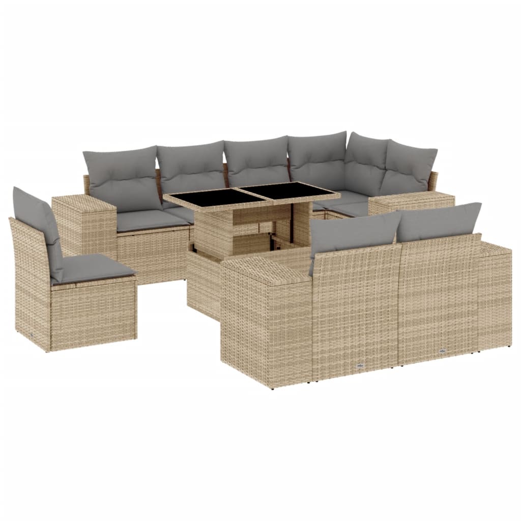 Set Divano da Giardino 9 pz con Cuscini Beige in Polyrattan | homemem39