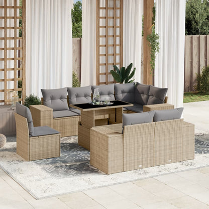 Set Divano da Giardino 9 pz con Cuscini Beige in Polyrattan | homemem39