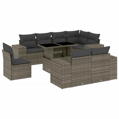 Set Divano da Giardino 9 pz con Cuscini Grigio in Polyrattan - homemem39