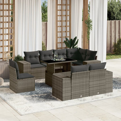 Set Divano da Giardino 9 pz con Cuscini Grigio in Polyrattan | homemem39