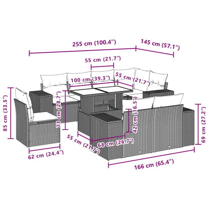 Set Divani da Giardino 9 pz con Cuscini Grigio in Polyrattan | homemem39