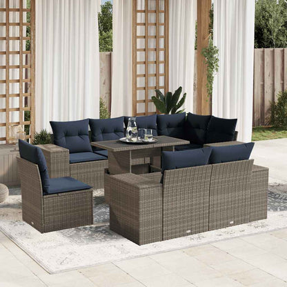 Set Divani da Giardino 9 pz con Cuscini Grigio in Polyrattan | homemem39