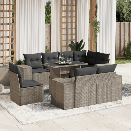Set Divano da Giardino 9pz con Cuscini Grigio Chiaro Polyrattan - homemem39