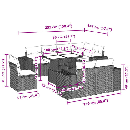 Set Divani da Giardino 9pz con Cuscini Marrone in Polyrattan | homemem39