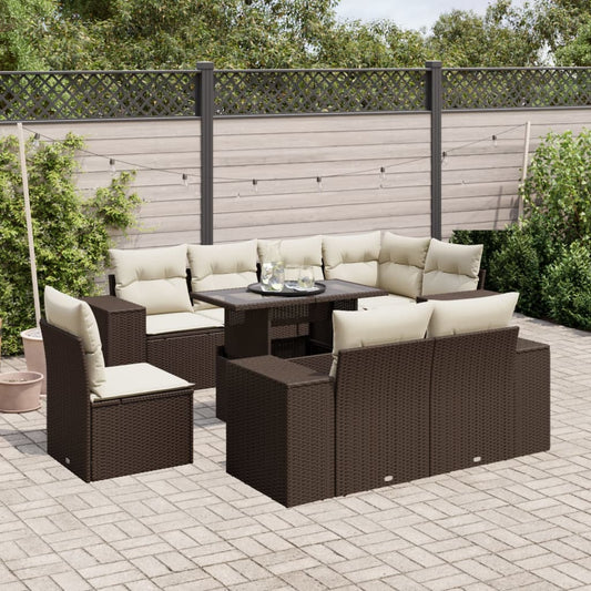 Set Divani da Giardino 9pz con Cuscini Marrone in Polyrattan - homemem39