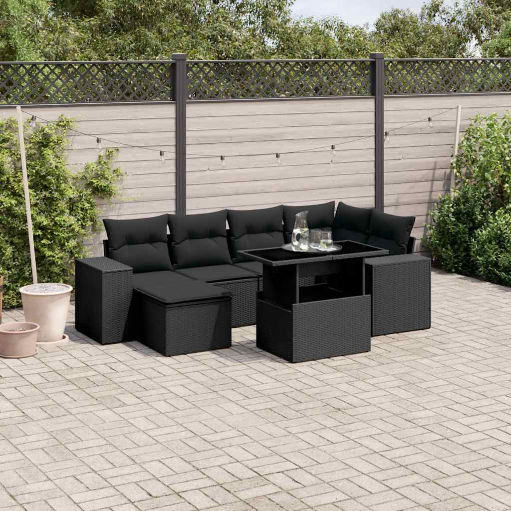 Set Divani da Giardino con Cuscini 7pz Nero Polyrattan - homemem39