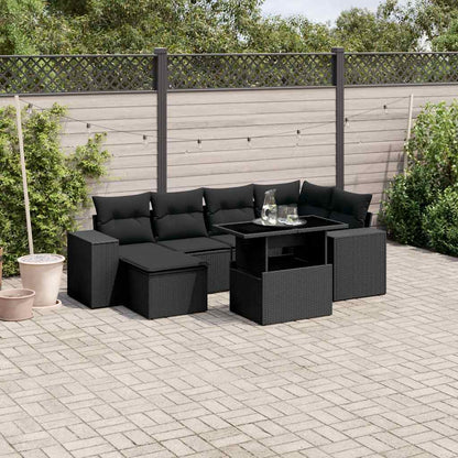 Set Divani da Giardino con Cuscini 7pz Nero Polyrattan - homemem39
