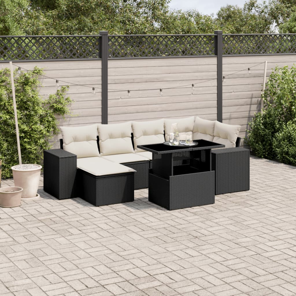 Set Divani da Giardino con Cuscini 7pz Nero Polyrattan - homemem39