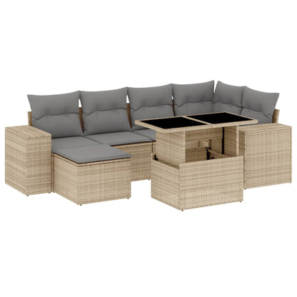 Set Divani da Giardino 7 pz con Cuscini Beige in Polyrattan - homemem39