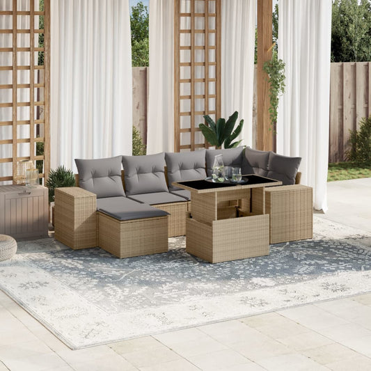 Set Divani da Giardino 7 pz con Cuscini Beige in Polyrattan - homemem39