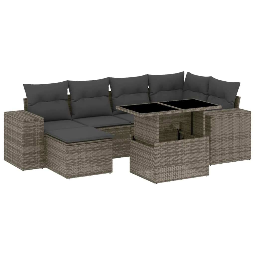 Set Divani da Giardino 7 pz con Cuscini Grigio in Polyrattan - homemem39