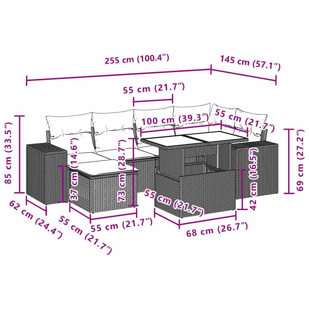 Set Divani da Giardino 7 pz con Cuscini Grigio in Polyrattan | homemem39