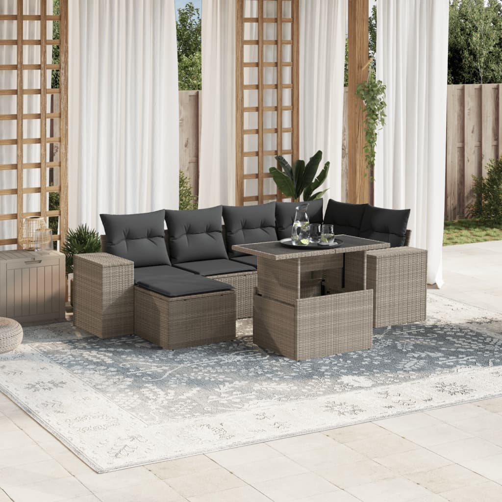 Set Divani da Giardino 7pz con Cuscini Grigio Chiaro Polyrattan | homemem39