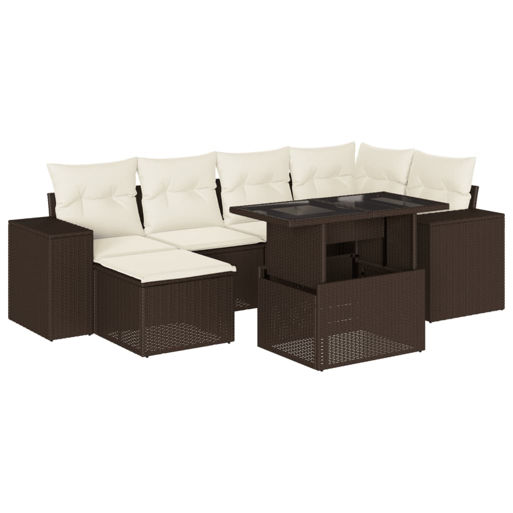 Set Divani da Giardino 7 pz con Cuscini Marrone in Polyrattan - homemem39