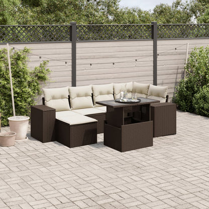 Set Divani da Giardino 7 pz con Cuscini Marrone in Polyrattan | homemem39