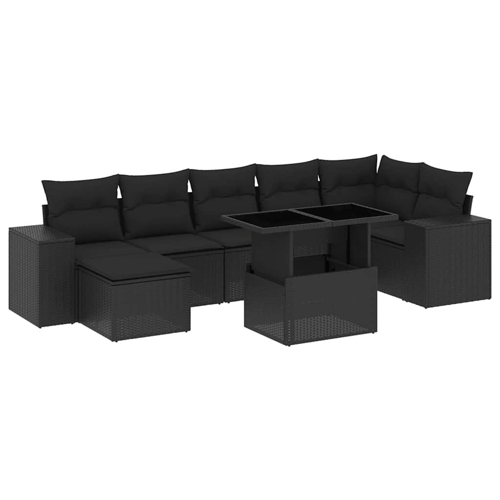 Set Divani da Giardino con Cuscini 8 pz Nero in Polyrattan - homemem39
